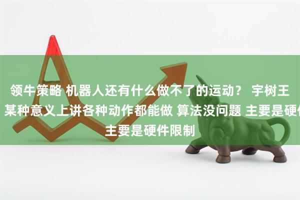 领牛策略 机器人还有什么做不了的运动？ 宇树王兴兴：某种意义上讲各种动作都能做 算法没问题 主要是硬件限制